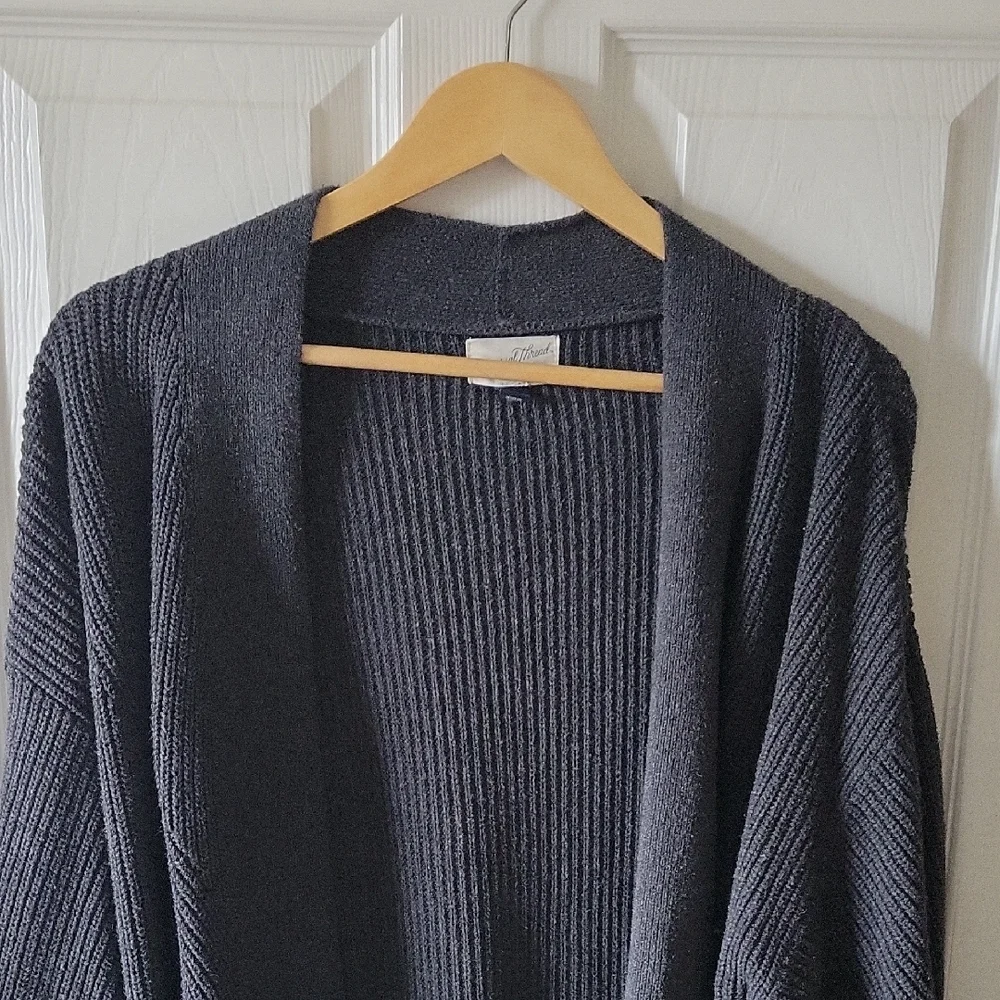 Women's Dark Gray Open-Front Sweater - Picture 3 of 6